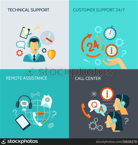 Remote Assistance And Technical Support Banners. Remote assistance technical support and call center flat style banners isolated vector illustration