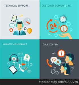 Remote Assistance And Technical Support Banners. Remote assistance technical support and call center flat style banners isolated vector illustration