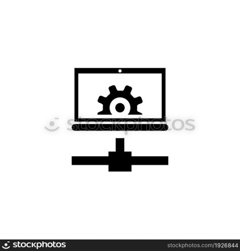 Remote Configuration, Settings Laptop. Flat Vector Icon illustration. Simple black symbol on white background. Remote Configuration, Settings Laptop sign design template for web and mobile UI element. Remote Configuration, Settings Laptop Flat Vector Icon
