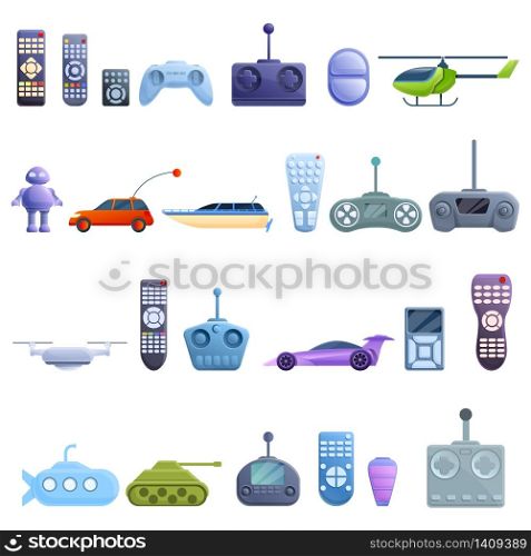 Remote control icons set. Cartoon set of remote control vector icons for web design. Remote control icons set, cartoon style