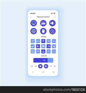Remote control smartphone interface vector template. Mobile app page design layout. Wirelessly control screen. Real time transmission. Zooming and scrolling. Flat UI for application. Phone display. Remote control smartphone interface vector template