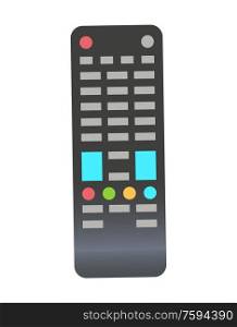 Remote control vector, object used for wireless controlling of television and navigation flat style isolated icon. Closeup of item with colored buttons. Remote Control for Television Isolated Icon Vector