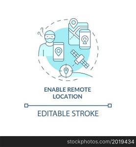 Remote location enabling concept icon. Tracking device and wipe private information abstract idea thin line illustration. Protecting privacy. Vector isolated outline color drawing. Editable stroke. Remote location enabling concept icon