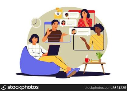 Remote meetings concept. Video conference, remote work concept. Vector illustration. Flat.