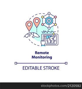 Remote monitoring concept icon. Tracking crop growth abstract idea thin line illustration. Smart agriculture. Isolated outline drawing. Editable stroke. Roboto-Medium, Myriad Pro-Bold fonts used. Remote monitoring concept icon