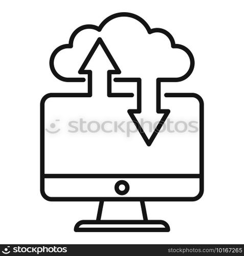 Remote pc data cloud icon. Outline Remote pc data cloud vector icon for web design isolated on white background. Remote pc data cloud icon, outline style