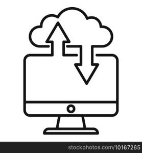 Remote pc data cloud icon. Outline Remote pc data cloud vector icon for web design isolated on white background. Remote pc data cloud icon, outline style