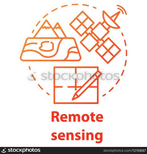 Remote sensing concept icon. Modern cartography. Earth exploration from space. Surveying satellite imagery. Vector isolated outline RGB color drawing