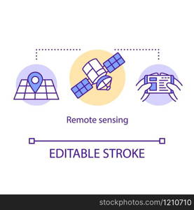 Remote sensing concept icon. Use of satellite imagery. Orbital observation. Orienteering with GPS technology idea thin line illustration. Vector isolated outline drawing. Editable stroke