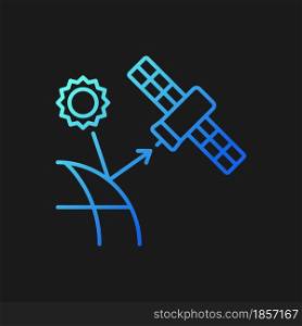 Remote sensing satellite gradient vector icon for dark theme. Digital Earth conceptualization. Earth observation. Thin line color symbol. Modern style pictogram. Vector isolated outline drawing. Remote sensing satellite gradient vector icon for dark theme
