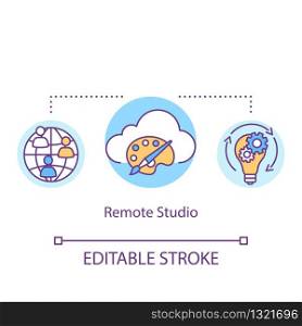 Remote studio concept icon. Creative design, distance job idea thin line illustration. Workshop staff collaboration type, project work. Vector isolated outline RGB color drawing. Editable stroke