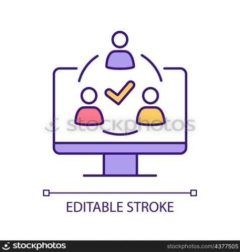Remote team collaboration RGB color icon. Video conferencing platform. Establishing communication online. Isolated vector illustration. Simple filled line drawing. Editable stroke. Arial font used. Remote team collaboration RGB color icon