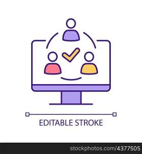 Remote team collaboration RGB color icon. Video conferencing platform. Establishing communication online. Isolated vector illustration. Simple filled line drawing. Editable stroke. Arial font used. Remote team collaboration RGB color icon