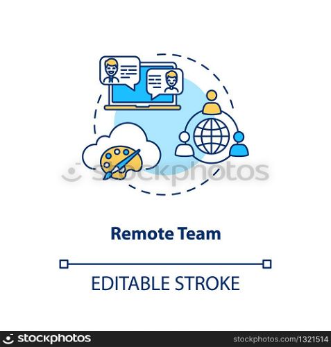 Remote team concept icon. Creative freelance, distant work idea thin line illustration. Collaboration type, project work. Vector isolated outline RGB color drawing. Editable stroke