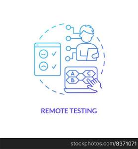 Remote testing session blue gradient concept icon. Distance usability experience assess method abstract idea thin line illustration. Isolated outline drawing. Myriad Pro-Bold font used. Remote testing session blue gradient concept icon