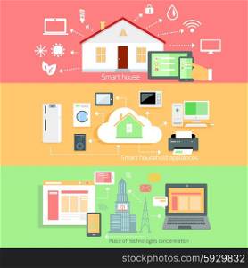 Remote wireless control of home appliances. Place technology concentration, household appliance, smart house, communication house system, automation interconnection, living service illustration