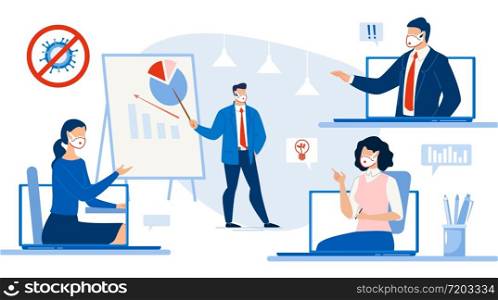 Remote Work, Business Meeting Online, Partner Conference, Educational Training Webinar. Woman Boss Chief, Executive Manager, Lecturer Diving Information Statistic Data in Graph Chart. Idea Discussion. Remote Business Meeting Online Training Webinar