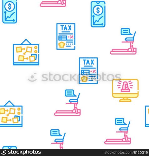 Remote Work From Home Vector Seamless Pattern Color Line Illustration. Remote Work From Home Vector Seamless Pattern