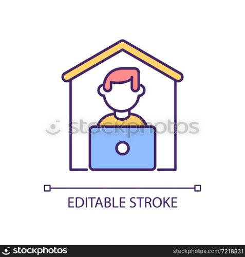 Remote working RGB color icon. Distant work. Freelancing. Workplace at home. Office at house. After pandemic environment. Flexible schedule. Isolated vector illustration. Simple filled line drawing. Remote working RGB color icon