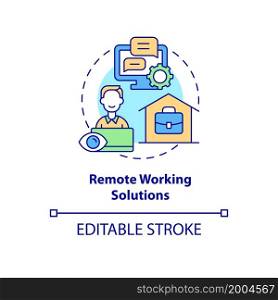 Remote working solutions concept icon. Distant job. Track productivity at home. Employee monitoring abstract idea thin line illustration. Vector isolated outline color drawing. Editable stroke. Remote working solutions concept icon