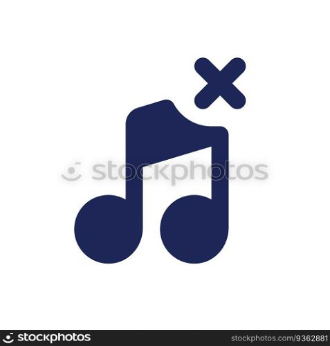 Remove audio track black pixel perfect solid ui icon. Delete song from footage. Rejected sound file. Silhouette symbol on white space. Glyph pictogram for web, mobile. Isolated vector image. Remove audio track black pixel perfect solid ui icon