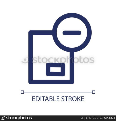 Remove from parcel linear ui icon. Delivery and courier service. Postal package. GUI, UX design. Outline isolated user interface element for app and web. Editable stroke. Arial font used. Remove from parcel linear ui icon