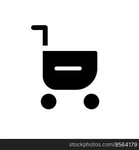 Remove item from shopping cart black glyph ui icon. Delete purchase. E commerce. User interface design. Silhouette symbol on white space. Solid pictogram for web, mobile. Isolated vector illustration. Remove item from shopping cart black glyph ui icon