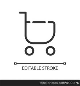 Remove item from shopping cart pixel perfect linear ui icon. Delete purchase. E commerce. GUI, UX design. Outline isolated user interface element for app and web. Editable stroke. Arial font used. Remove item from shopping cart pixel perfect linear ui icon