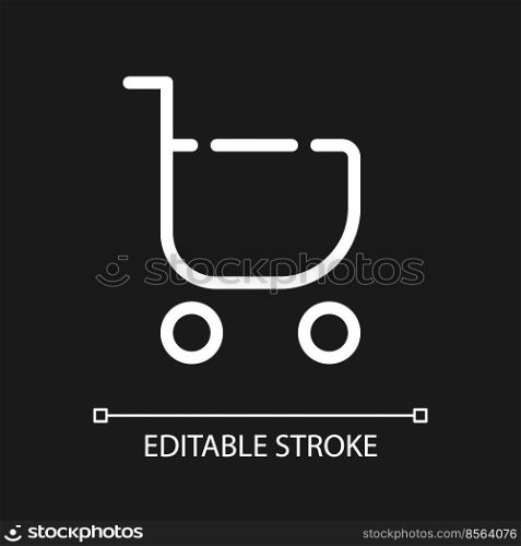 Remove item from shopping cart pixel perfect white linear ui icon for dark theme. Minus. Vector line pictogram. Isolated user interface symbol for night mode. Editable stroke. Arial font used. Remove item from shopping cart pixel perfect white linear ui icon for dark theme