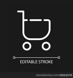 Remove item from shopping cart pixel perfect white linear ui icon for dark theme. Minus. Vector line pictogram. Isolated user interface symbol for night mode. Editable stroke. Arial font used. Remove item from shopping cart pixel perfect white linear ui icon for dark theme