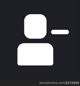 Remove user dark mode glyph ui icon. Unfriend and ban online. User interface design. White silhouette symbol on black space. Solid pictogram for web, mobile. Vector isolated illustration. Remove user dark mode glyph ui icon