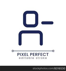Remove user pixel perfect linear ui icon. Unfriend and ban online. Social media. GUI, UX design. Outline isolated user interface element for app and web. Editable stroke. Poppins font used. Remove user pixel perfect linear ui icon