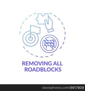 Removing all roadblocks concept icon. Overcoming procrastination tip idea thin line illustration. Setting deadlines. Challenging negative thoughts. Vector isolated outline RGB color drawing. Removing all roadblocks concept icon