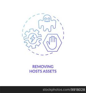 Removing hosts assets concept icon. Asset management benefit idea thin line illustration. Sold, lost, damaged and stolen capital. Asset-clean-up. Vector isolated outline RGB color drawing. Removing hosts assets concept icon