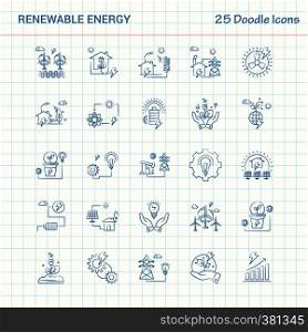 Renewable Energy 25 Doodle Icons. Hand Drawn Business Icon set
