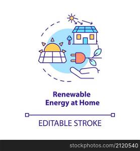 Renewable energy at home concept icon. Solar electricity. Climate change abstract idea thin line illustration. Isolated outline drawing. Editable stroke. Roboto-Medium, Myriad Pro-Bold fonts used. Renewable energy at home concept icon