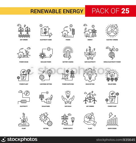 Renewable Energy Black Line Icon - 25 Business Outline Icon Set