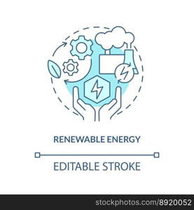 Renewable energy blue concept icon. Natural source. Geothermal power advantage abstract idea thin line illustration. Isolated outline drawing. Editable stroke. Arial, Myriad Pro-Bold fonts used. Renewable energy blue concept icon