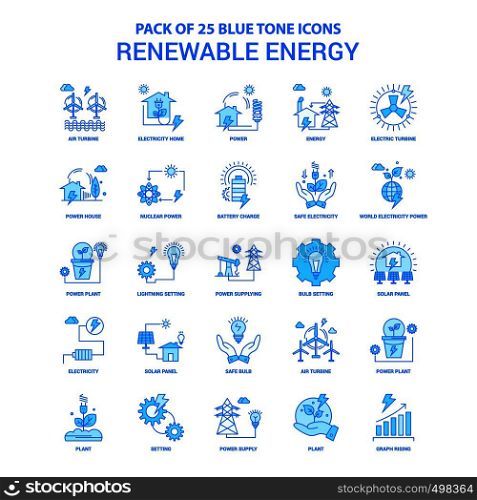 Renewable Energy Blue Tone Icon Pack - 25 Icon Sets