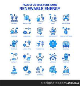 Renewable Energy Blue Tone Icon Pack - 25 Icon Sets