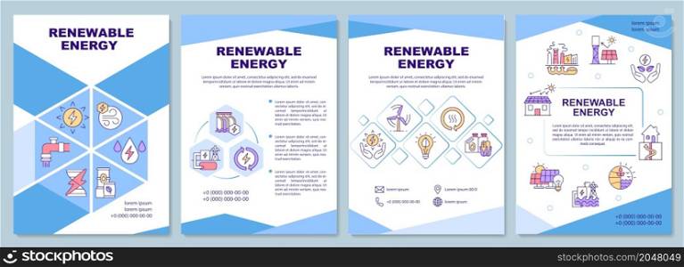 Renewable energy brochure template. Clean power. Booklet print design with linear icons. Vector layouts for presentation, annual reports, advertisement. Arial-Black, Myriad Pro-Regular fonts used. Renewable energy brochure template