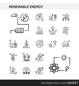 Renewable Energy hand drawn Icon set style, isolated on white background. - Vector