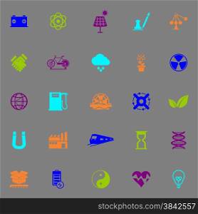 Renewable energy icons fluorescent color on gray background, stock vector