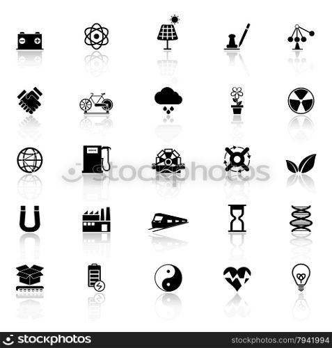 Renewable energy icons with reflect on white background, stock vector