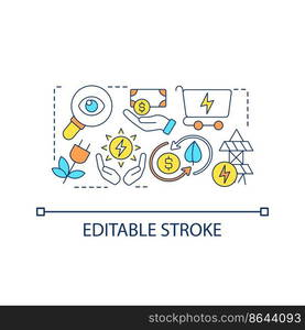 Renewable energy market loop concept icon. Ecological power supplier. Alternative sources purchase abstract idea thin line illustration. Isolated outline drawing. Editable stroke. Arial font used. Renewable energy market loop concept icon