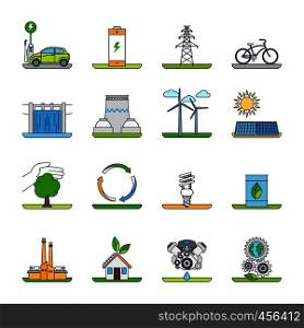 Renewable energy outline icons and green technology thin line icons. Vector illustration. Renewable energy and green technology icons
