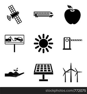 Renewable energy source icons set. Simple set of 9 renewable energy source vector icons for web isolated on white background. Renewable energy source icons set, simple style