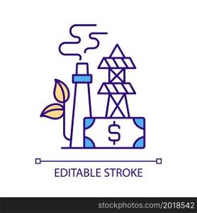 Renewable power plant expenses RGB color icon. Electricity generation. Cost of building sustainable energy factory. Isolated vector illustration. Simple filled line drawing. Editable stroke. Renewable power plant expenses RGB color icon