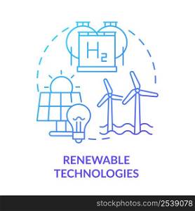 Renewable technologies blue gradient concept icon. Efficient energy planning abstract idea thin line illustration. Sustainable sources. Isolated outline drawing. Myriad Pro-Bold font used. Renewable technologies blue gradient concept icon