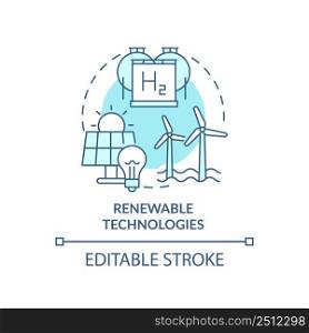 Renewable technologies turquoise concept icon. Efficient energy planning abstract idea thin line illustration. Isolated outline drawing. Editable stroke. Arial, Myriad Pro-Bold fonts used. Renewable technologies turquoise concept icon